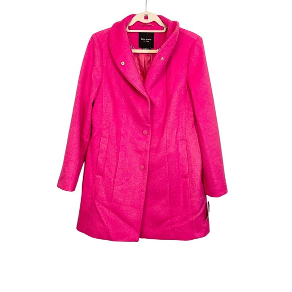 KATE SPADE New York Pink Wool Blend Stand Collar Over Coat Jacket Medium NWT - Picture 1 of 9